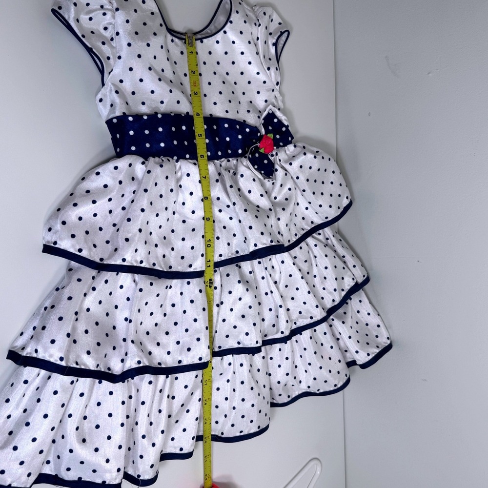 Jona Michelle Toddler Girls White Navy Polka Dot Tiered Fancy Party Dress 4T - Picture 9 of 12